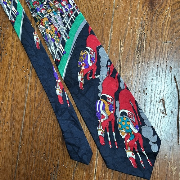 Balmain Pierre Balmain 100% Silk Tie Extra Long Racetrack Horse Racing Vintage - Picture 5 of 10